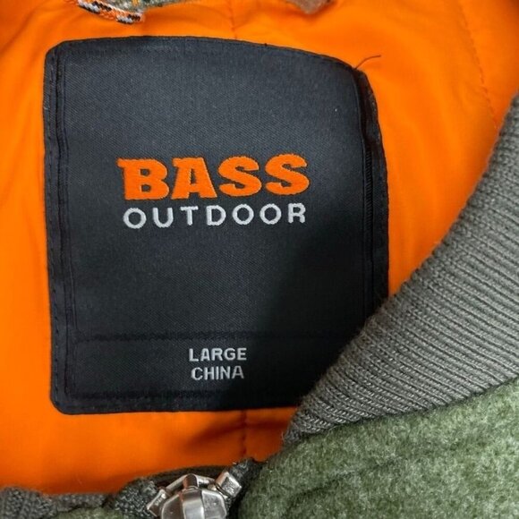 Bass Outdoor Hero Bomber Jacket Mens Large Canvas & Quilted Lining Green S166 - Picture 2 of 9